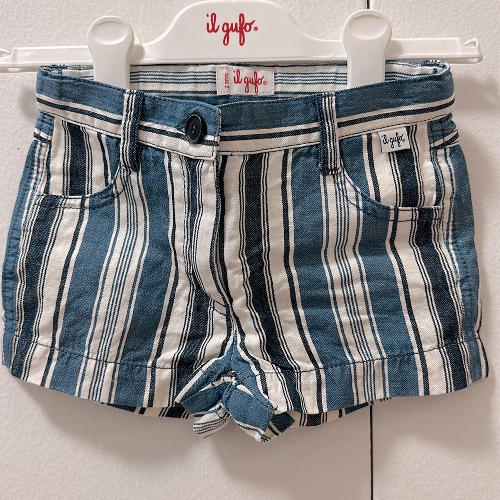 Il gufo blue striped denim shorts size 2T